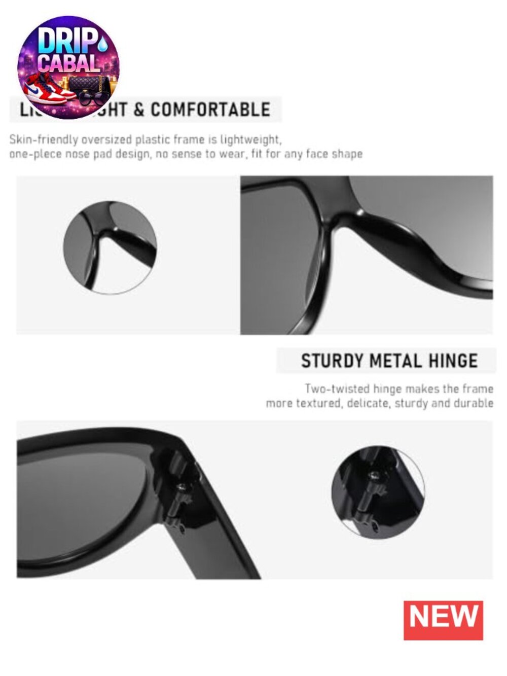 Oversized Square Sunglasses UV400 Protection - Picture 3 of 5